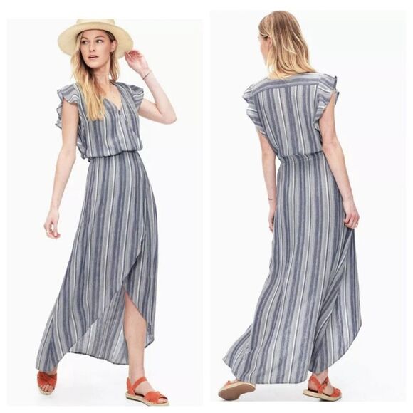 New Splendid Chambray Multi Stripe Tulip Sleeve Wrap Dress Size‎ Small - Picture 1 of 16